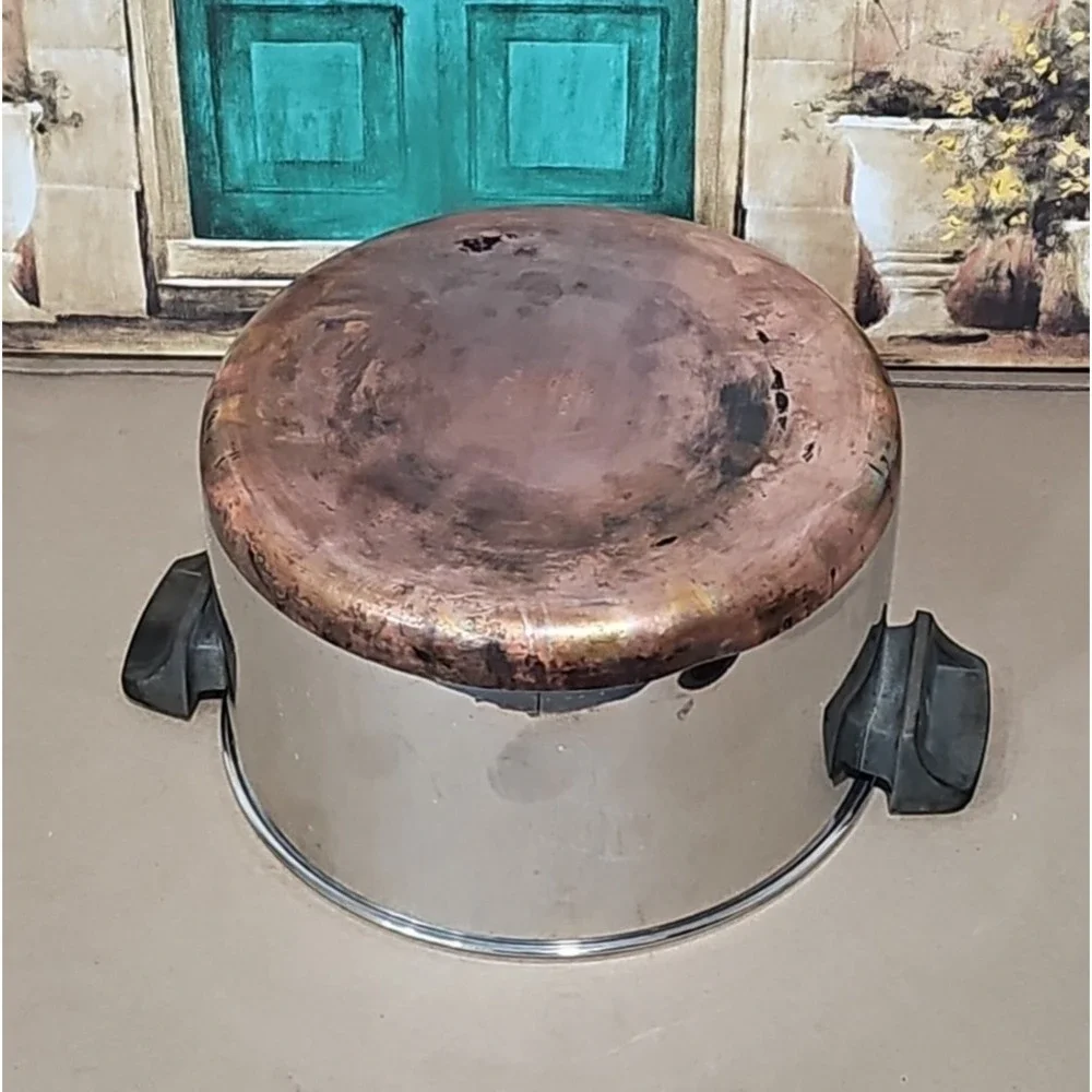 Vintage 1801 Revere Ware 6 Quart Stock Pot Copper Bottom No Lid Clean